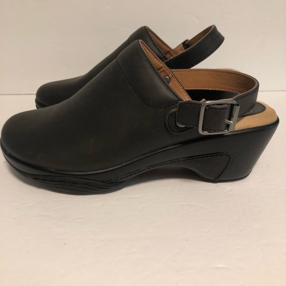 White Mountain Black Faux Leather Slingback Clogs with Buckle Women’s 9M